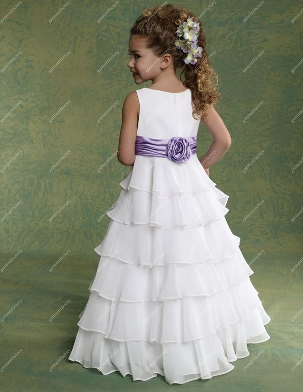 Cheap Flower Girls Dresses For Weddings Chiffon White And Purple Many
