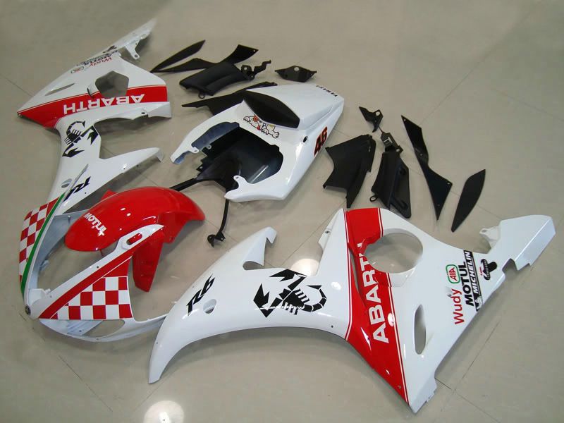 Rood wit ABARTH stroomlijnkappen voor YAMAHA 2003 2004 YZF-R6 YZFR6 03 04 YZF R6 YZF600 carrosserie kuip kit