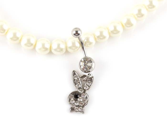 Body Jewelry Playboy Navel Ring Dangle Belly Button Rings Crystal Gem