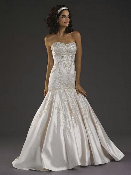 Cheap Satin Scoop Trumpet Wedding Dress Beaded Embroidered  
