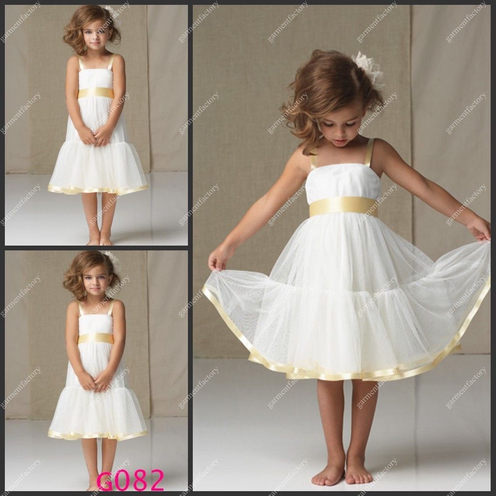 Spanish Flower Girl Dress Spaghetti Strap A Line Short Ivory Tulle Kids