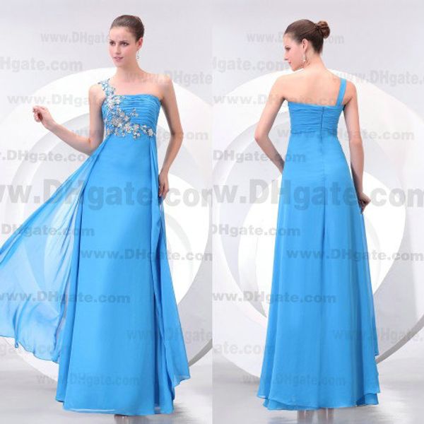 

New Arrival 2015 A-line One Shoulder Crystals Zipper Back Floor Length Chiffon Bridesmaid Dress BD053