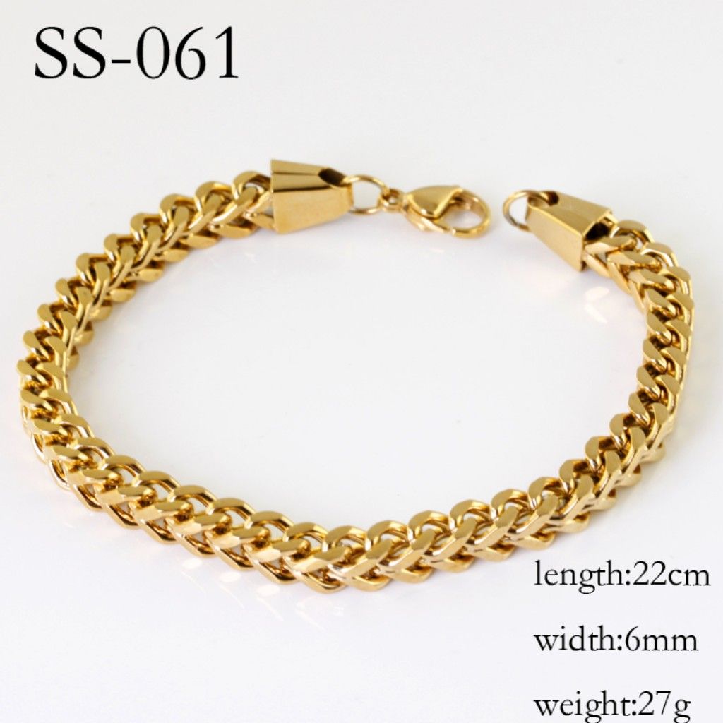 Free ship!Charm 18K gold Stainless steel cub 6mm solid chain bangle Bracelet,men's birthday gifts