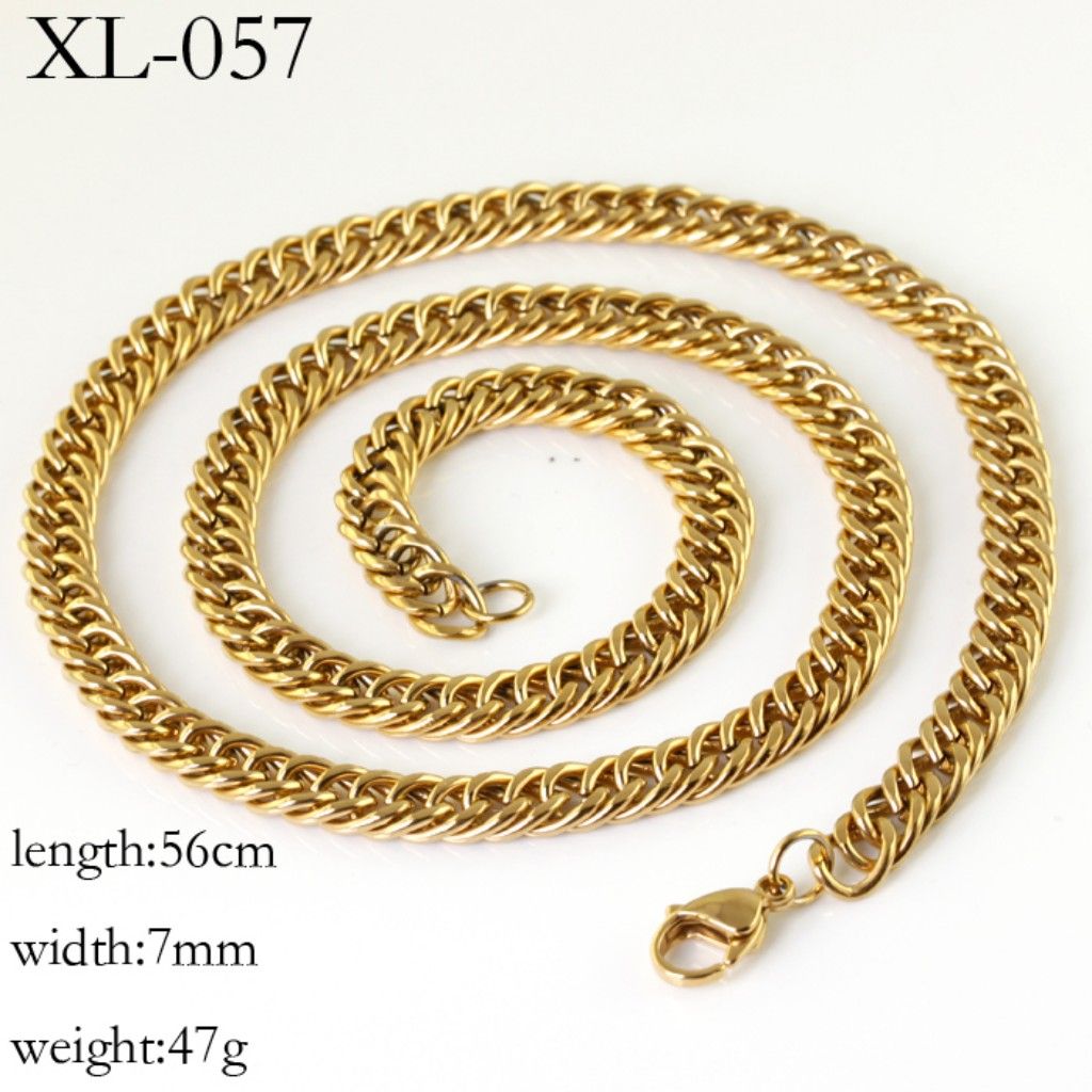 47g,7mm New Style Mens 18K Gold Jewelry Stainless Steel Double Chain