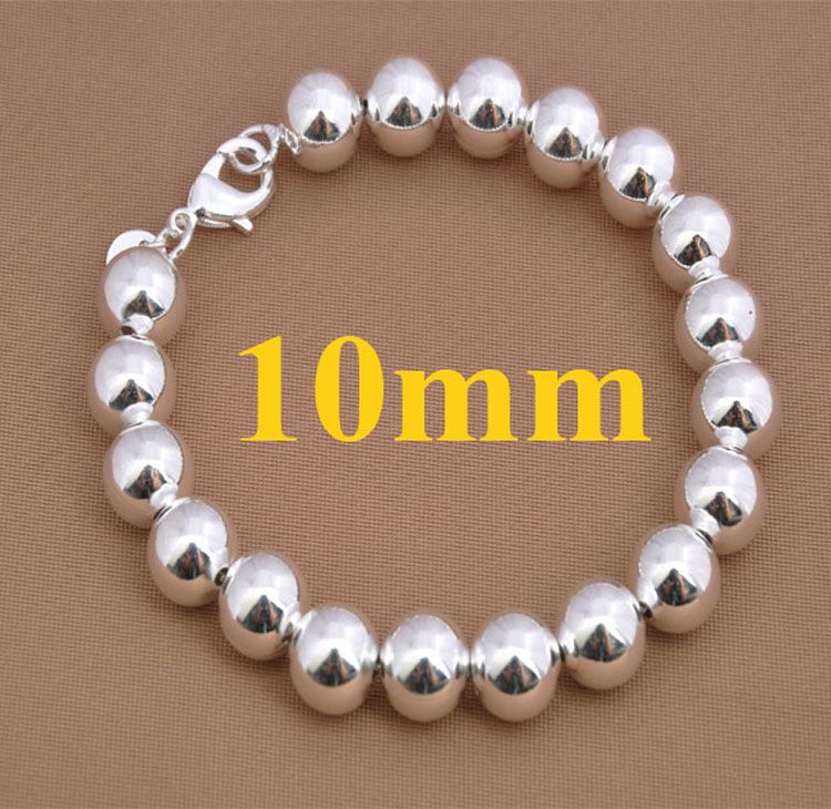 Noble Women's jewelry 925 Silver 8mm/10mm Solid/Hollow Ball Beads Bracelet 8.0inch Hot
