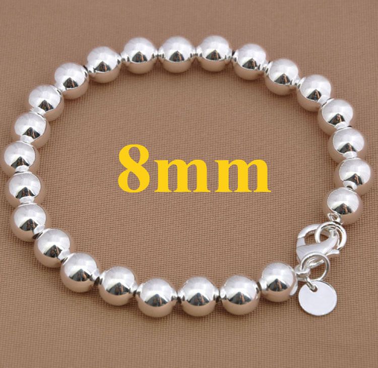 Noble Women's jewelry 925 Silver 8mm/10mm Solid/Hollow Ball Beads Bracelet 8.0inch Hot