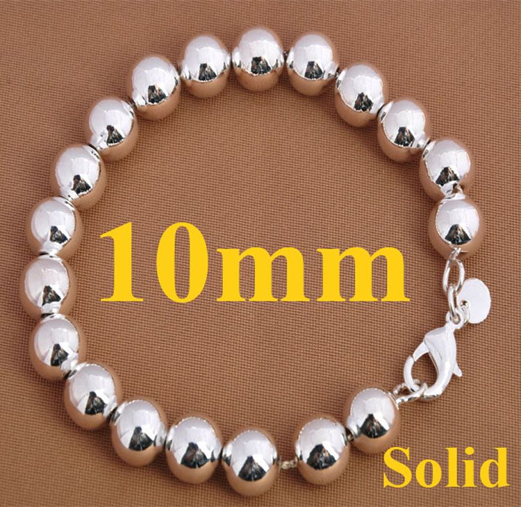 Noble Women's jewelry 925 Silver 8mm/10mm Solid/Hollow Ball Beads Bracelet 8.0inch Hot