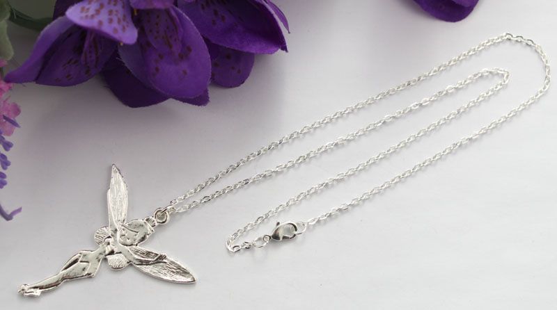 10 st Sterling Silver Plated Fairy Pendant Chain Halsband # 22471 Partihandel Gratis frakt