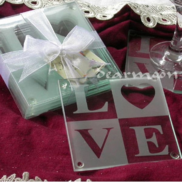 2020 Wholesale Letters Glass Coasters Wedding Gifts Love