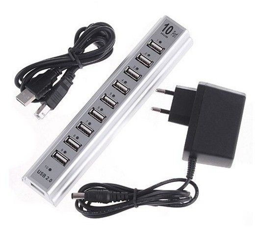 Kostenloser Versand, neuer 10-Port-USB-Hub 2.0, High-Speed-/Power-AC-Adapter, Hi-Speed