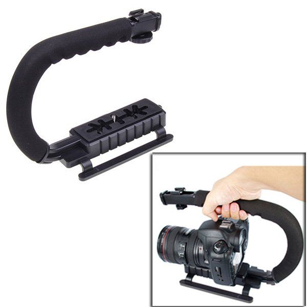 Protective Case for Sports Camera L-Shape Bracket Handheld Grip Holder with Dual Side Cold Shoe Mounts for Video Light Flash DSLR Camera