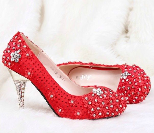 Red Diamond Bride Winter Wedding Shoe Crystal White High Heeled Shoes ...