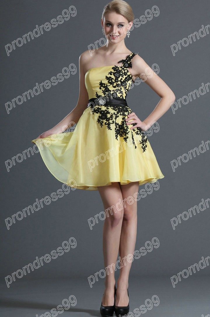 black and yellow cocktail dress