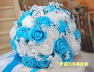 Bonito do casamento Bouquet Artificial Rose flores azul bouquets de noiva cores t457hk