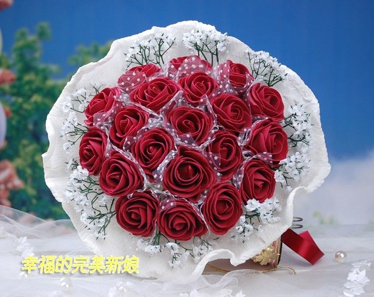 Belle mariée rouge Bouquet artificiel 20 Rose Fleurs Bouquets de mariée 6  couleurs ~~ 4I96