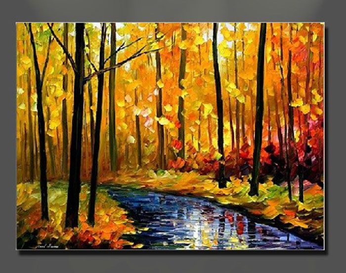 Oil Painting Canvas Autumn Landscape Scenery River Yellow Home Oil Painting Canvas Autumn Landscape Scenery River Yellow Home Office Decoration Wall Art Decor Gift Forest