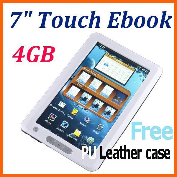 7 Inch Touch Screen EBook Reader 4GB E Book Reader +PU Leather Case
