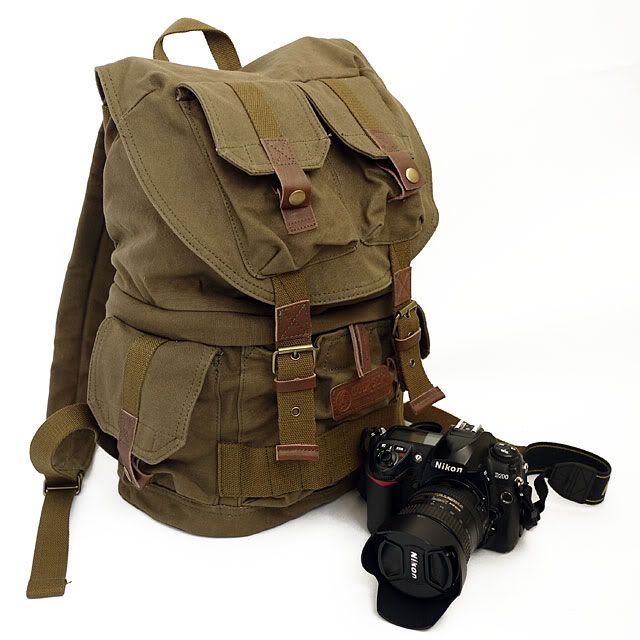 F2001 Canvas DSLR Camera Bag Backpack Rucksack Bag Army Green From Brad