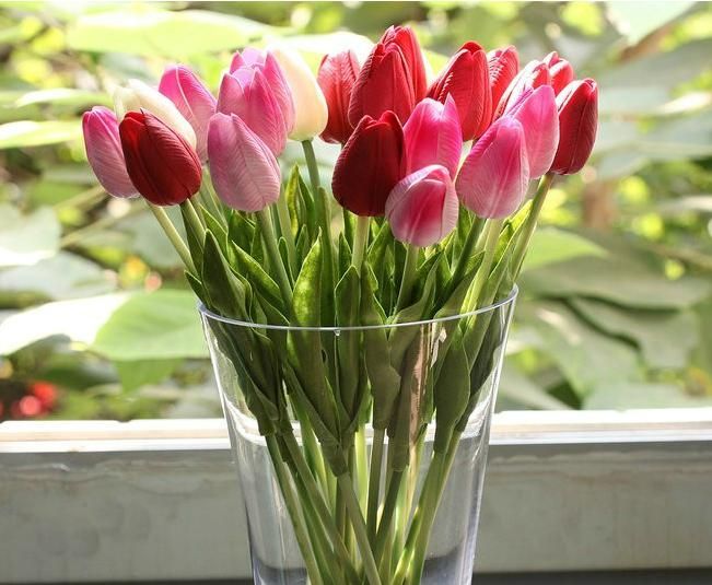 20p Mixed Color 34cm Pu Latex Real Touch Single Stem Tulip Artificial Simulation Tulips Flower 