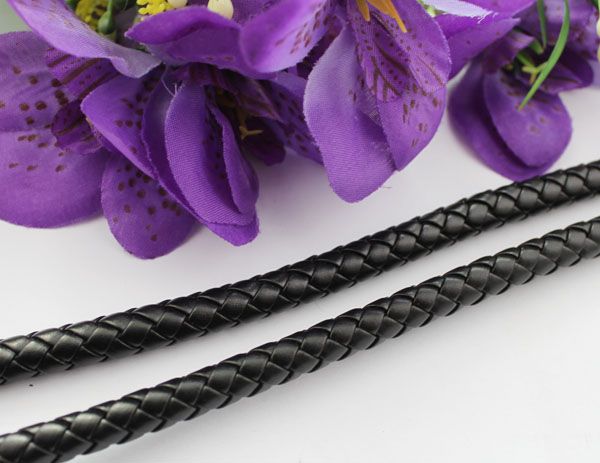 3 Meters of 8mm Black Braided Bolo Leather Cord #22515