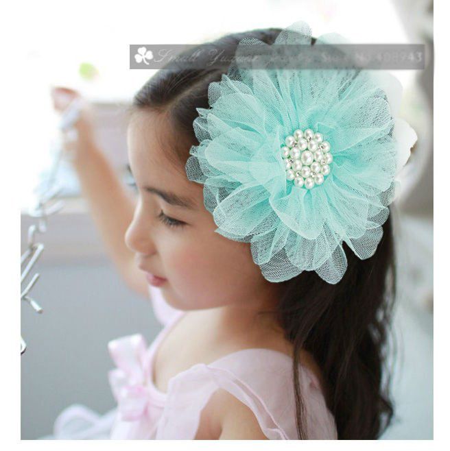 Pearl Tulle Flower Hair Clips Bridal Party Girl Head Flowers / Corsage / Brosch / Barn Hårtillbehör