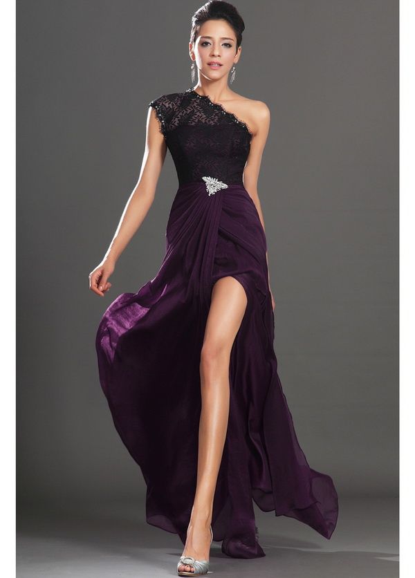 Dark Purple 2016 High Thigh Split Evening Dresses One Shoulder Black ...
