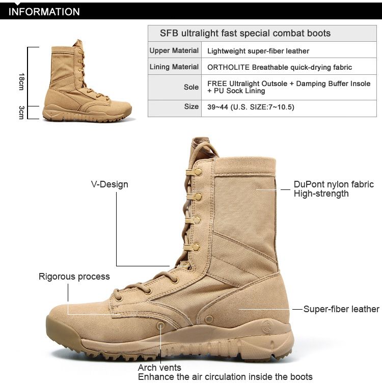 US Army SFB ULTRALIGHT Military Desert Combat Tactical SUMMER Boots