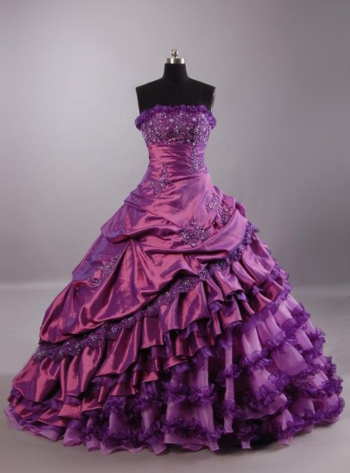 Perfact!! Purple Strapless Taffeta And Organza With Lace Beads Multi ...