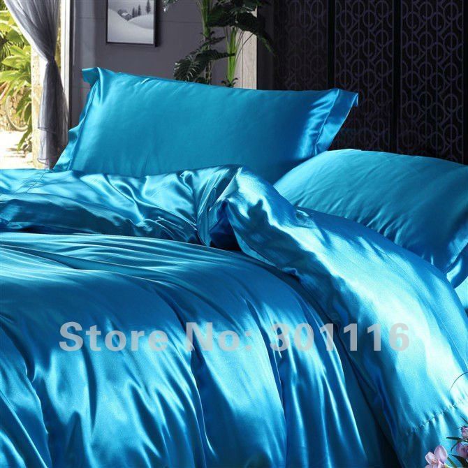 Summer Cold Ice Blue Bedding Imitated Silk Duvet Cover/Bedspread/Bed Sheet Set