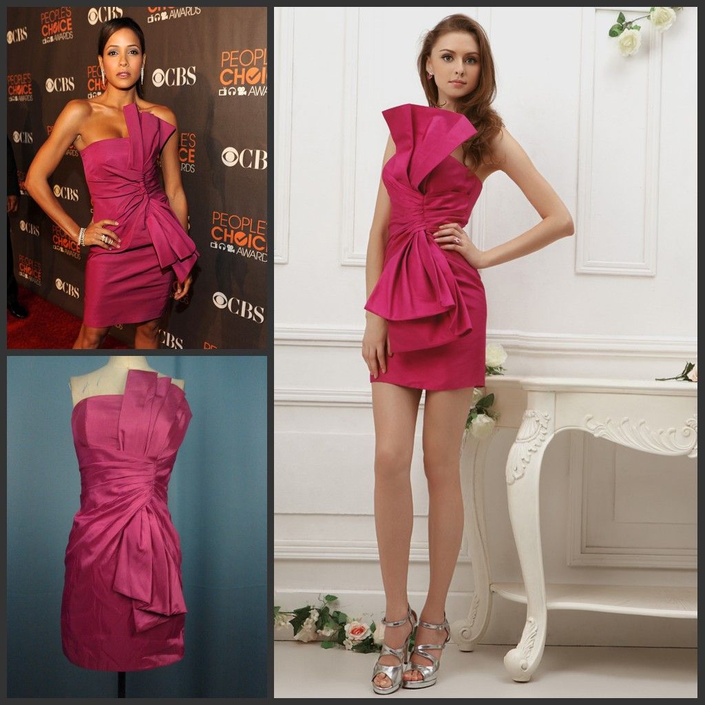 Wow!! Fantastic Rosy Strapless Big Bow In Front Taffeta Mini Cocktail