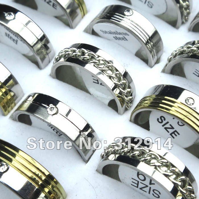 Wholesale Jewelry TOP Stainless Steel Rhinestone Fashion Mix Rings