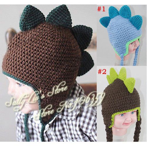 Bebé del sombrero del ganchillo hecho a mano del bebé con orejeras dinosaurio Invierno Beanie Hat Bebé del sombrero del ganchillo hecho a mano del bebé con orejeras dinosaurio Invierno Beanie Hat