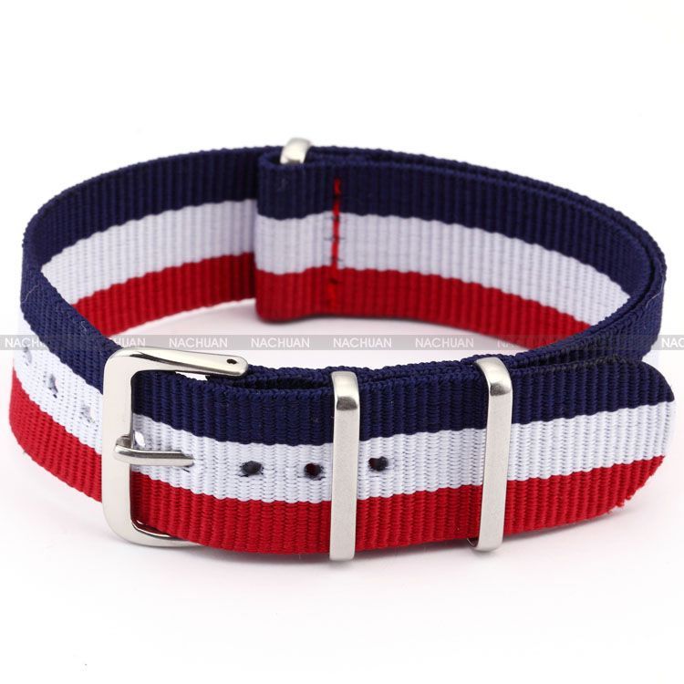 Watch Strap Band Nylon Striped Outdoor Sport Watchbands Red White Blue