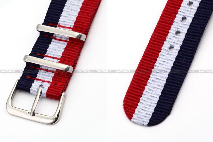Watch Strap Band Nylon Striped Outdoor Sport Watchbands Red White Blue