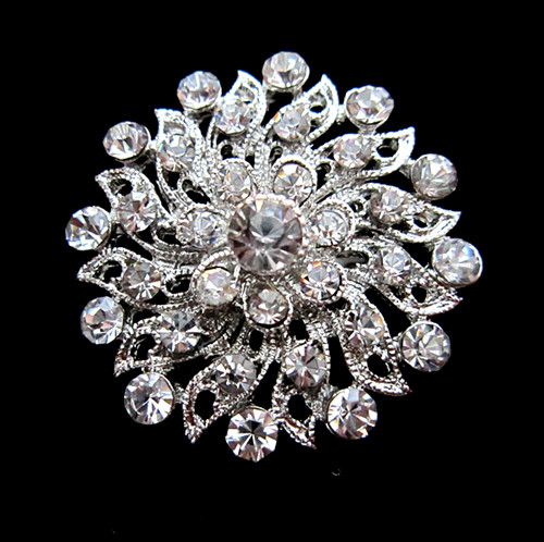 1.2 Inch Beautiful Silver Color Clear Rhinestone Crystal Diamante Small Flower Wedding Dress Pin Brooch Gifts