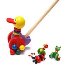 Colourful wooden animals push toys cart for baby