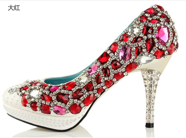 Luxury Sparkling Crystal Color Diamond Wedding Bridal Shoes Heels ...