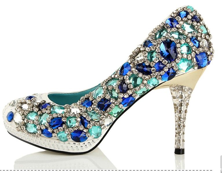 Luxury Sparkling Crystal Color Diamond Wedding Bridal Shoes Heels ...
