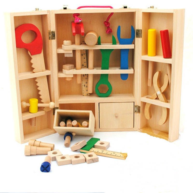 toy wooden tool box set