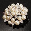 Beautiful Silver Plated Cream Pearl and AB Rhinestone Crystal Large Leaf Flower Bridal Brooch