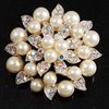 Beautiful Silver Plated Cream Pearl and AB Rhinestone Crystal Large Leaf Flower Bridal Brooch