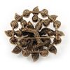 Antique Copper Plated Clear Rhinestone Crystal and Cream Pearl Leaf Flower Brooch Broos