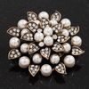 Antique Copper Plated Clear Rhinestone Crystal and Cream Pearl Leaf Flower Brooch Broos