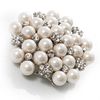 Rhodium Silver Plated Cream Imitation Pearl Cluster and Rhinestone Crystal Diamante Bridal Brooch Party Prom Pin