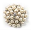 Verzilverd Ivory / Cream Pearl and Clear Rhinestone Crystal Party Broche