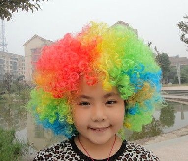 Rainbow Afro disco Clown Kind Volwassen Kostuum Voetbalfan Pruik Haar Halloween Voetbalfan Plezier