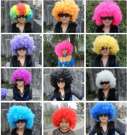 Rainbow afro disco clown barn vuxen kostym fotboll fans peruk hår halloween fotboll fan kul