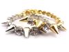 Punk Style Gold Silver Plated Tone Rivetes Pulseira de Stretch Rhinestone