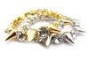 Punk Style Gold Silver Plated Tone Rivets Rhinestone Stretch Bracelet