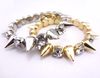 Punk Style Gold Silver Plated Tone Rivets Rhinestone Stretch Bracelet